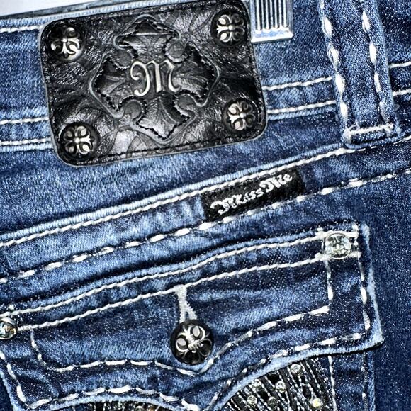 Miss Me Women's Size 28 Skinny Angle Wings Flap Pocket Rhinestone JP60035 Jeans - Picture 5 of 11